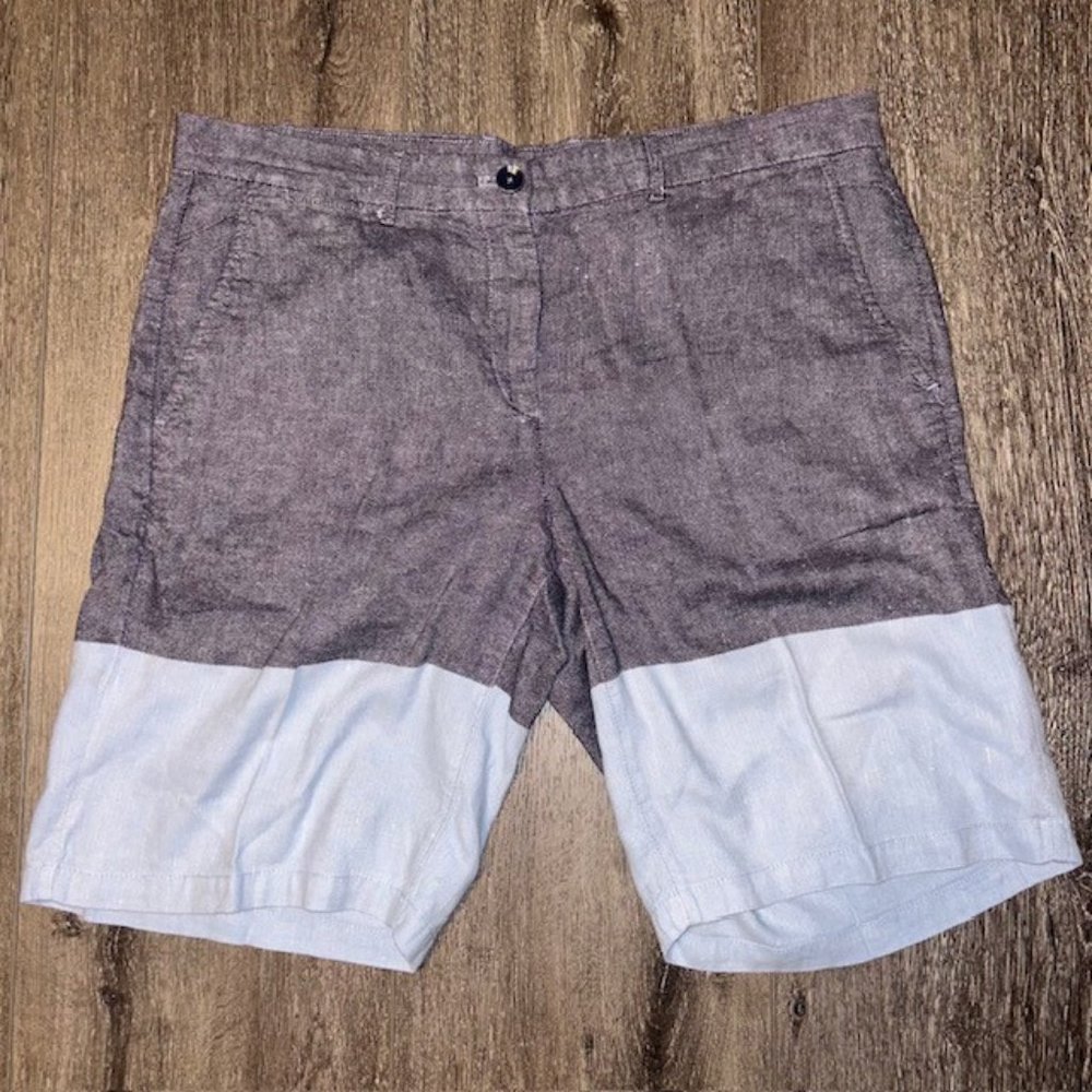 Khakis By GAP Boyfriend Roll-up Women's Blue Colorblock Linen Cotton Shorts 10